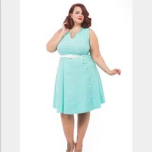 Voodoo Vixen mint bright retro swingy button dress